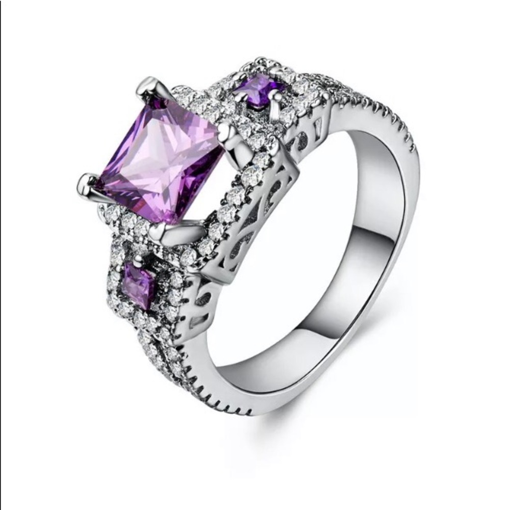 - - 💐 Amethyst & White Sapphire Princess Cut i…